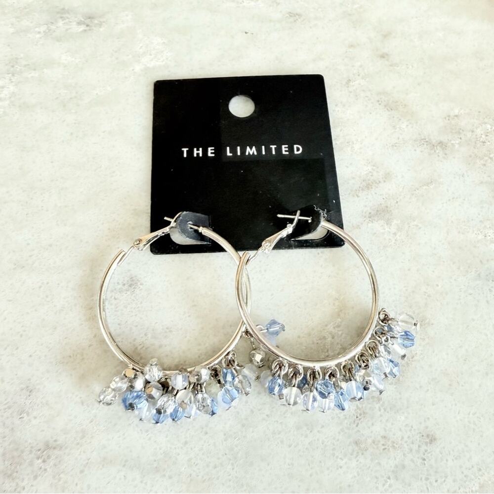 The Limited Silver Hoops with Light Beaded Blue Accents 1.5” Hoops NWT